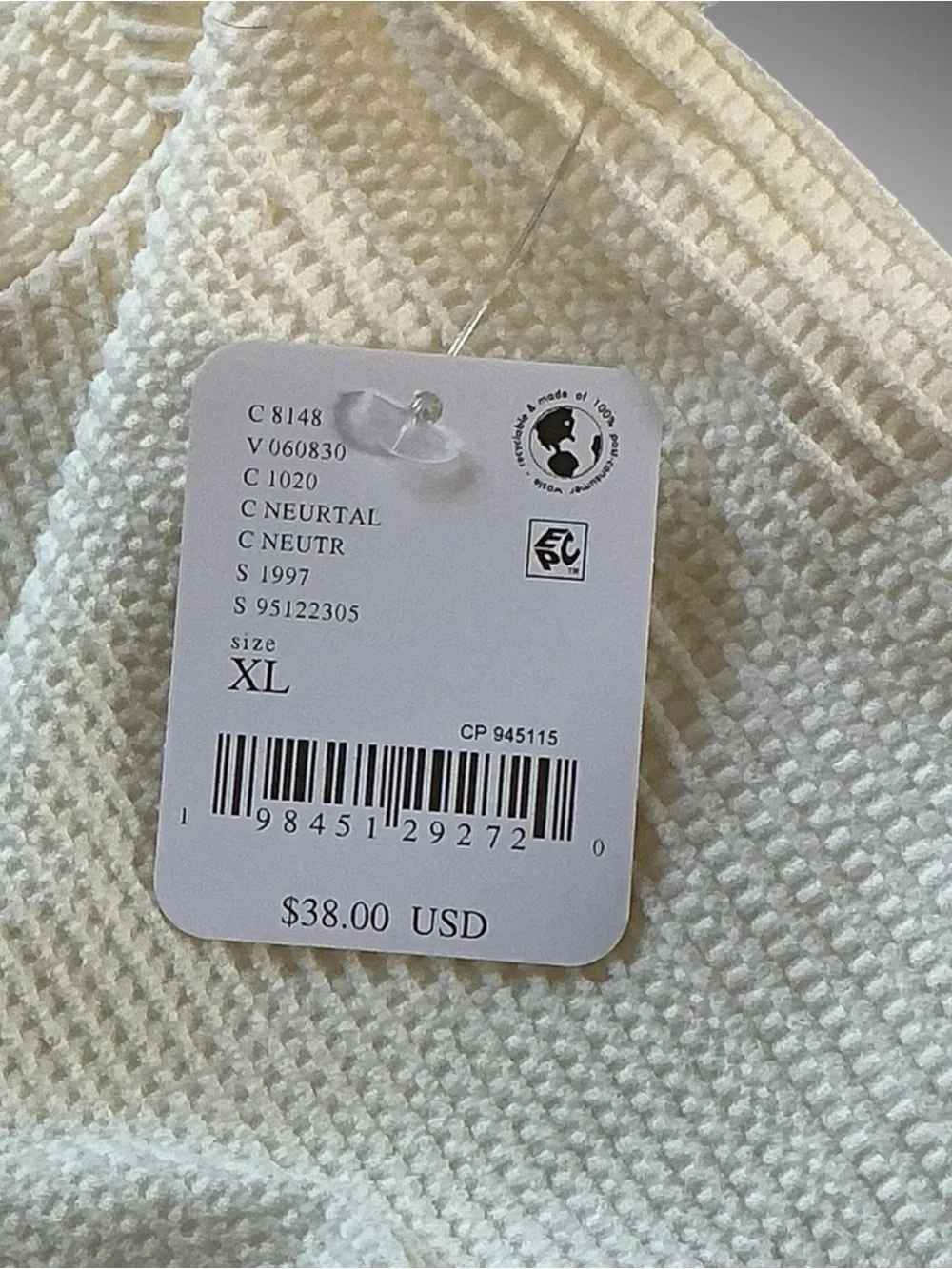 Free People Intimately Clean Slate Ribbed Tank Ivory XL NWT